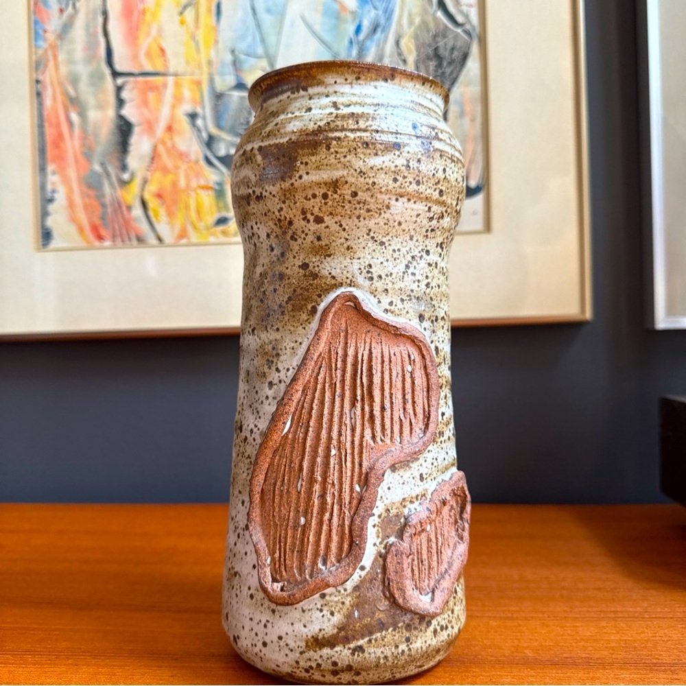 Mid-century modern handcrafted pottery vase large signed DSM